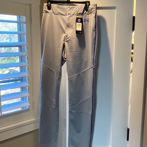 NWT Under Armor Mens Relaxed Fit Baseball Pants grey w Royal blue pin stripe